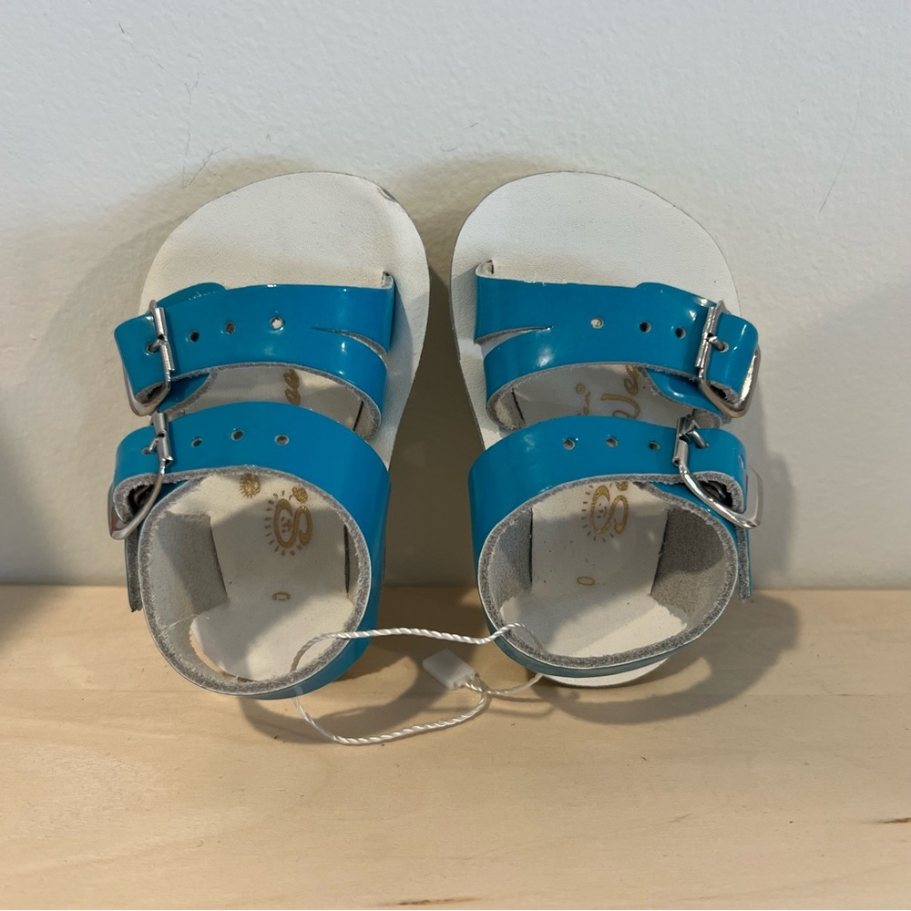 Saltwater NEW Leather Sandals Patent Light Blue Sizes 0 & 3